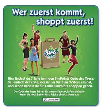 Die Sims 3 Facebook Gewinnspiel